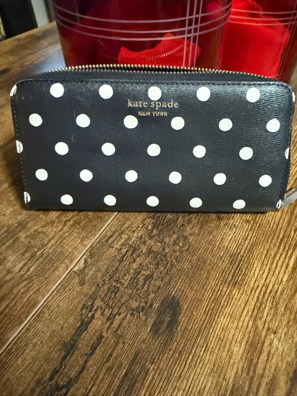 kate spade Black and White Polka Dot Zip Wallet